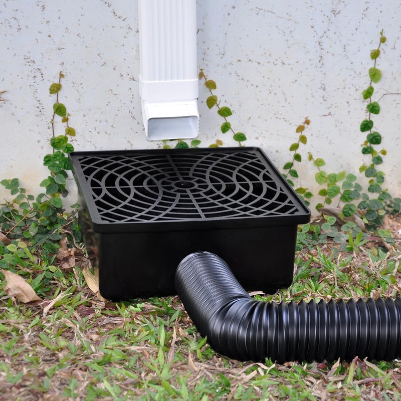 Prestantious Gutter Downspout Catch Basin, Upgraded Version 12"×12" Catch Basin Gutter Downspout Extensions with 3.1” OD Flexible Pipe, Rainwater Downspout Diverter, Pipe Stretched Length 6.7ft - Image 5